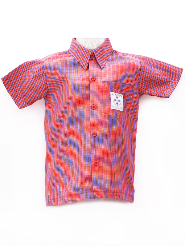 Red Checks Shirt H-S (with Monogram) For Boys